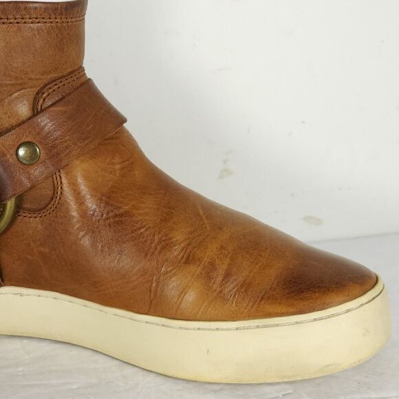 Frye Women’s Lena US6,5 Cognac Brown Leather Back Zip Harness Ankle Boots - Picture 14 of 16